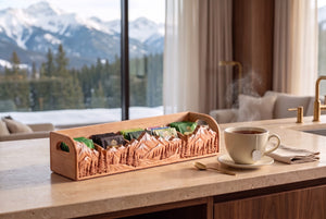 MORNING & AFTERNOON BEVERAGE HOLDER WITH CARVED MAPLE WALL